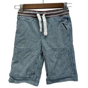 Mini Boden Pinstripe Drawstring Shorts Size 7y Blue White Casual Boys Jorts